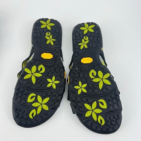 Abeo Sandals Womens 8 N Farren Strappy Slides Black Leather Open Toe Floral - Picture 7 of 8